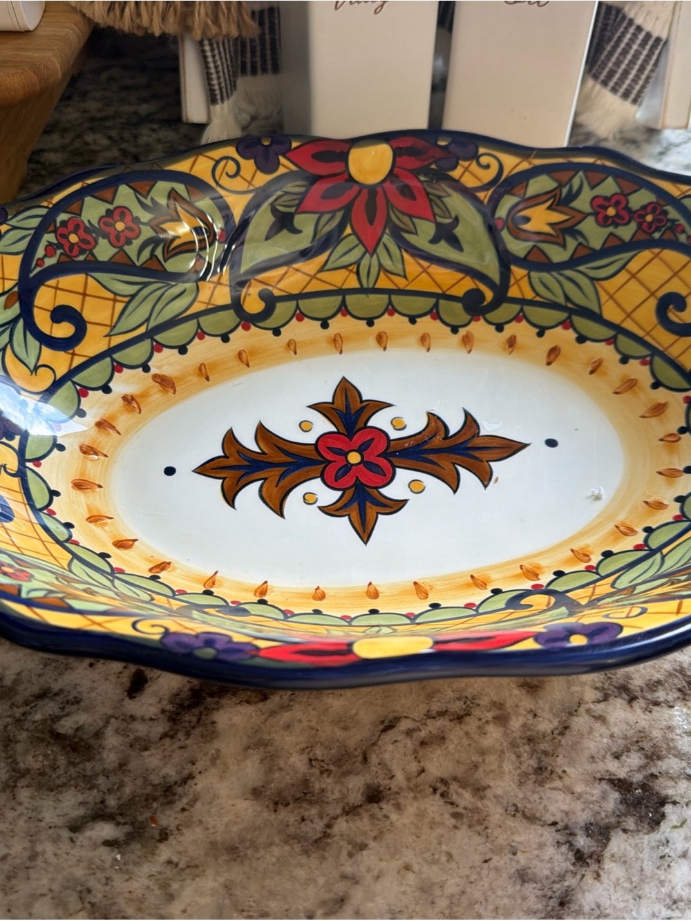 Hand-Painted Floral Ceramic Serving Bowl - Yellow Multi